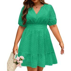Women's Plus Size Summer Dress Casual Hollow Out Lace Ruffle Aline